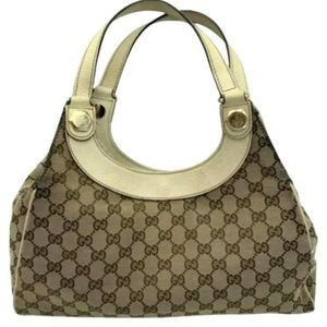Authenticated Gucci Charmy Hobo Handbag- Beige/Ebony Canvas-